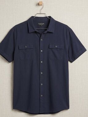 Structure Men's Navy Short Sleeve Button-Front Shirt with Chest Pockets